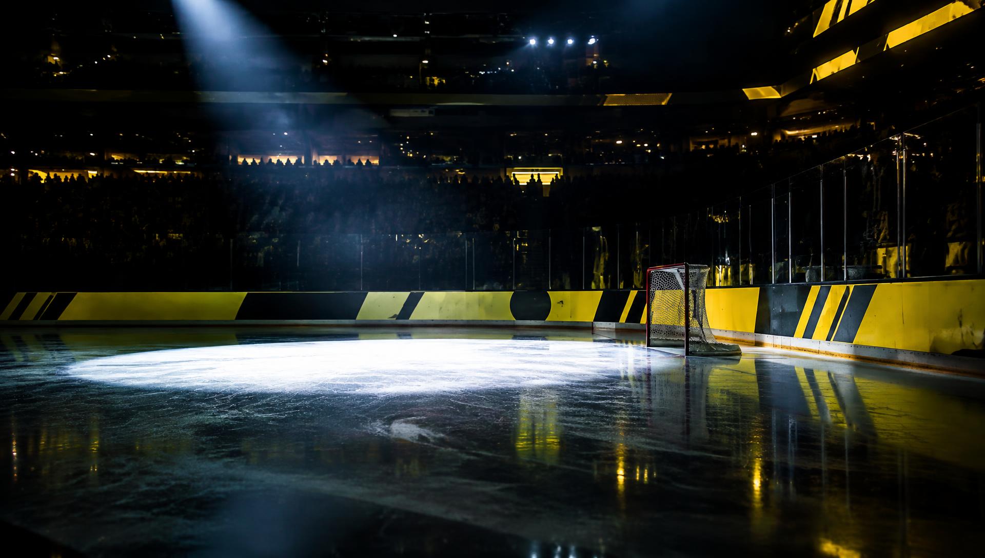 Ishockeyarena med sargreklam